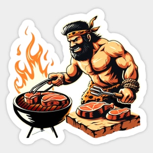 Funny BBQ Caveman Sticker